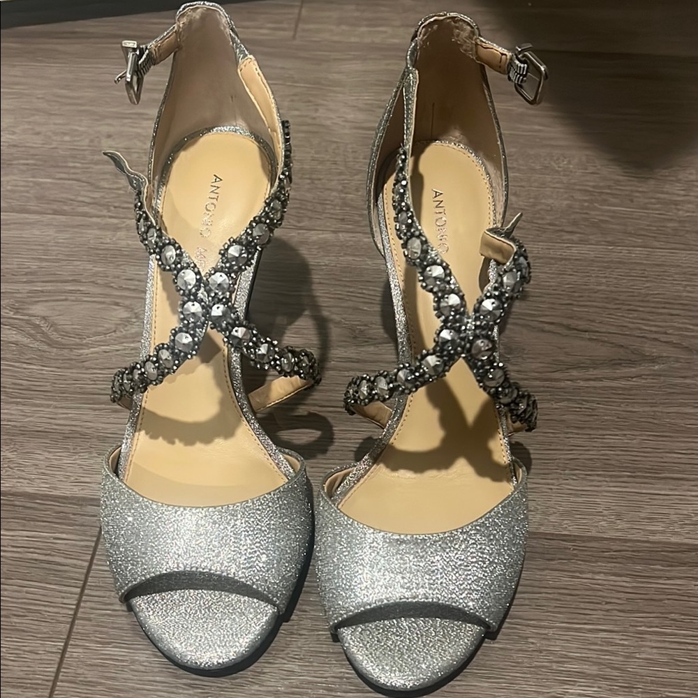 ANTONIO MELANI Silver Embellished Heels
